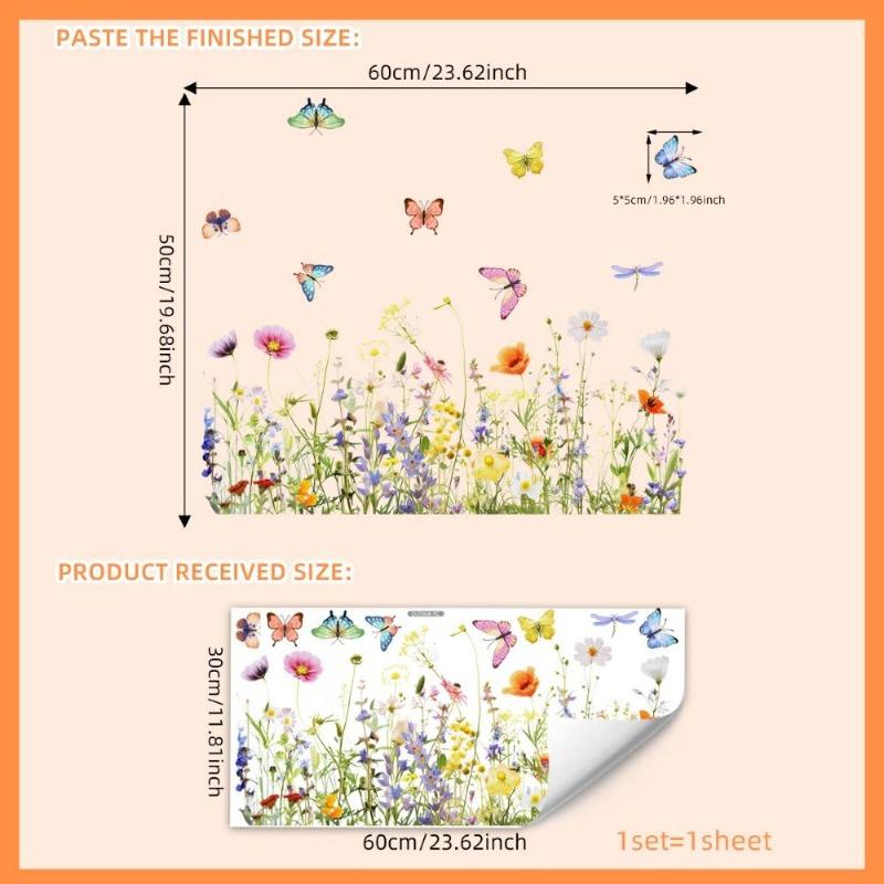 Dwustronna kolorowa naklejka ścienna z motylem i kwiatami, elektrostatyczna pasta do szyb okiennych, widoczna dekoracyjna naklejka ścienna
