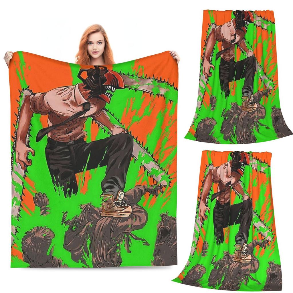 Anime Chainsaw Man Denji Decke Flanell Sofa Überwurf Super Weich für Zuhause Schlafzimmer Büro Überwürfe Tagesdecke Steppdecke