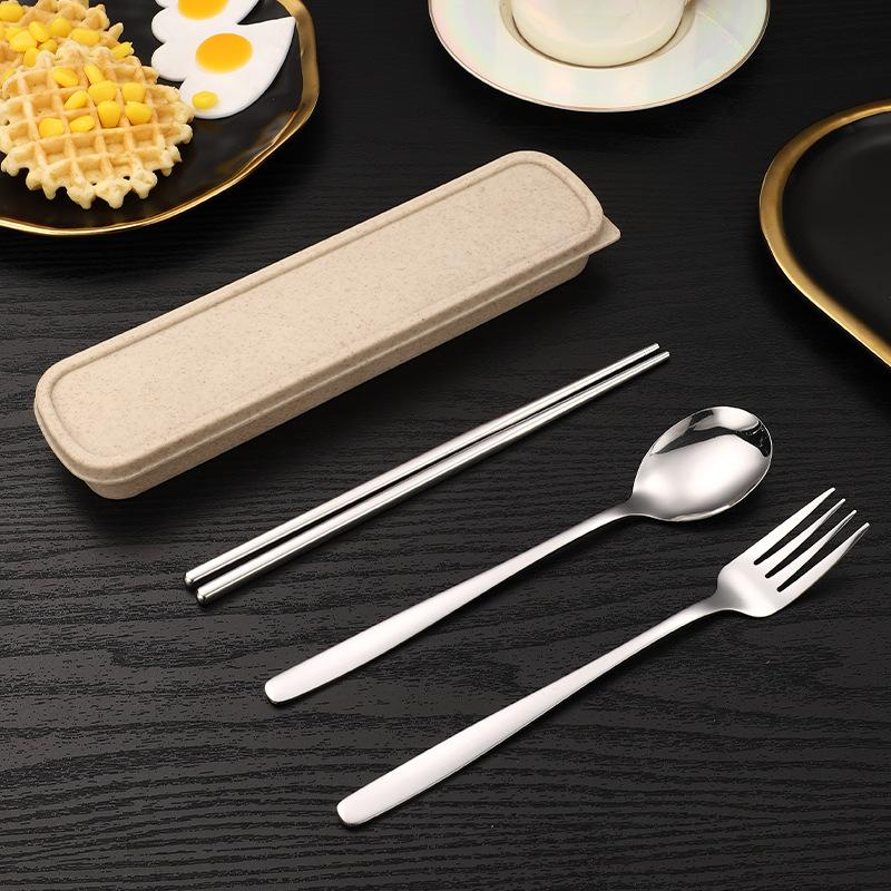 Stainless Steel Cutlery Portable Student Spoon Fork Chopsticks Three-piece Outdoor Set