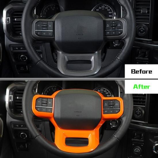 Orange Steering Wheel Decoration Cover Trim ABS For Ford F-150 + Accessories