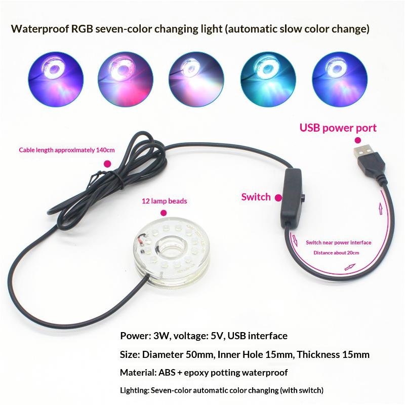 1Pcs Dc Waterproof Round Lamp Usb Led Illumination Colorful Light With Hole For Fish Tank Pool Garden Aquarium Decor Lighting