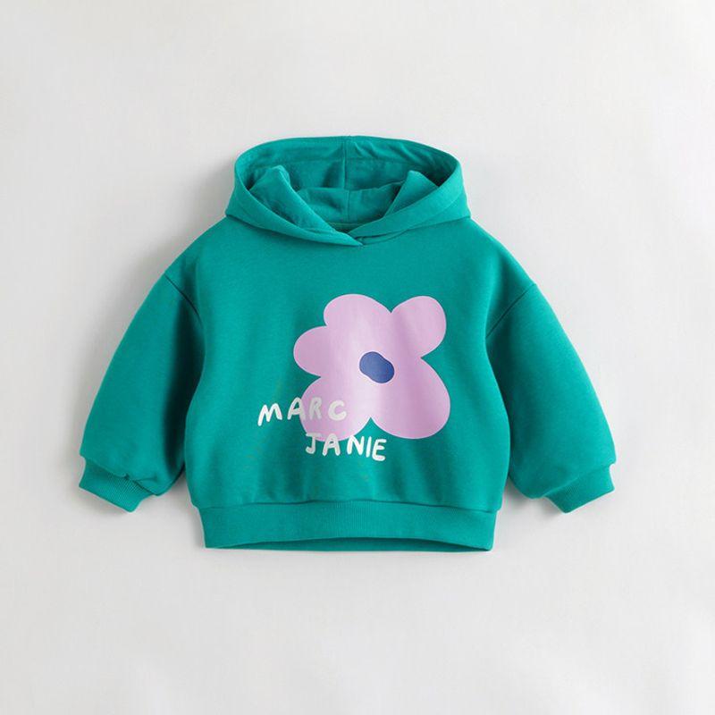 Mark Jenny Girls  Color-Blocked Graffiti Hooded Casual Sports Sweatshirt Children s Top Children s Clothing Spring and Autumn Style 231319 Forest Green([Ready Stock]) 120 cm