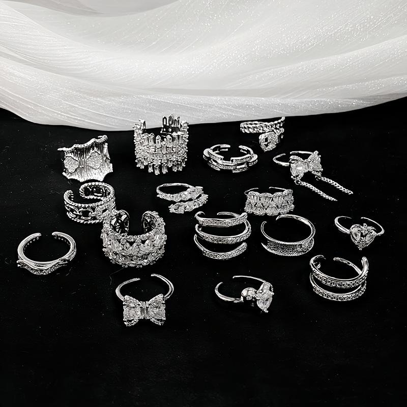 Premium Sense Row Diamond Petal Opening Ring Full Diamond Shiny Exquisite Zircon Light Luxury Personality Ring Woman