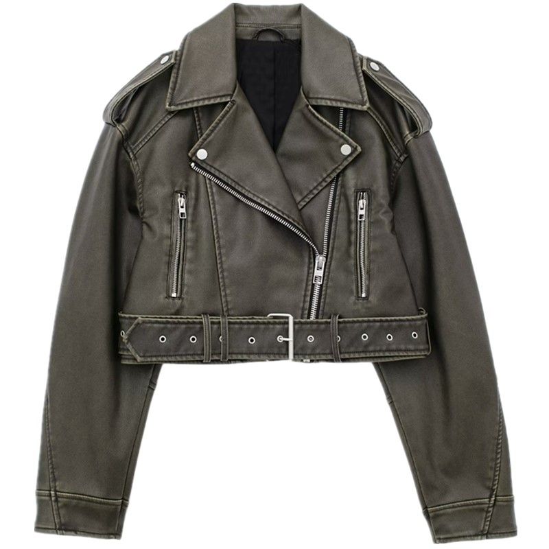 

Модный стиль Весна Новая мода Трендовая женская куртка из искусственной кожи с лацканами и длинными рукавами Верхняя одежда 4341826 822 Dark Gray L