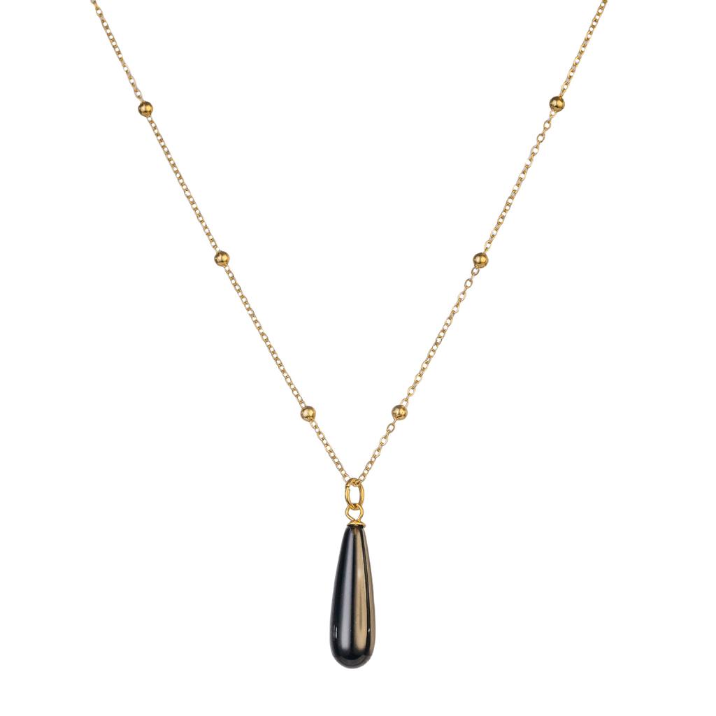 Cross-border Minimalist Niche Water Drop-shaped Natural Stone Pendant Stainless Steel Unisex Necklace Bamboo Chain Popular