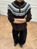 Men's Grey Fair Isle Half-Zip High Neck Sweater - Autumn/Winter Jacquard Knitwear