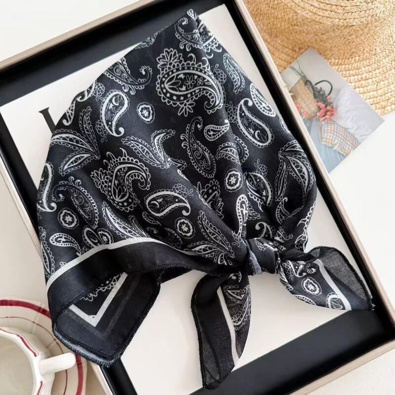 Cotton and linen geometric polka dots retro printed silk scarf women's square scarf high-end shawl sunscreen neck scarf headscarf scarf