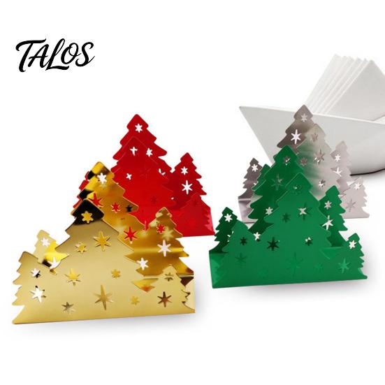 Kitchen Counter Napkin Rack Christmas Tree Holder, Stainless Steel Vertical Paper Towel Stand, Dinner Table Settings Decorative Dispenser for Holiday