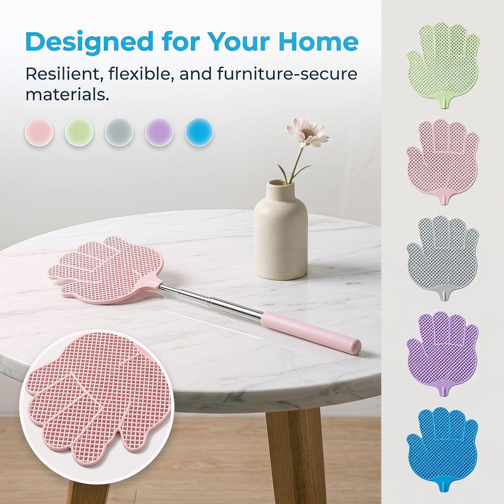 5Pcs Retractable Palm Shaped Fly Swatter Durable Extendable Bug Swatter Kitchen Use
