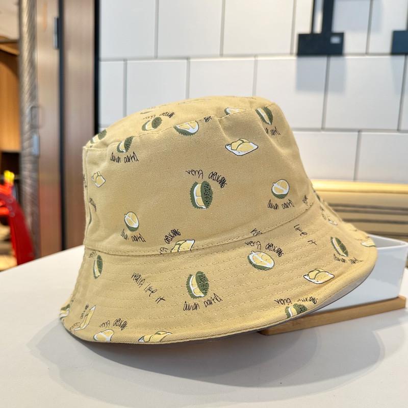 Stylish Korean Durian Embroidered Double-sided Fisherman Hat For Women Spring/summer Sun Protection Bucket Hat