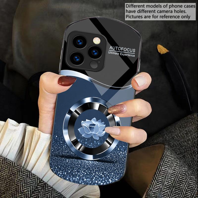 Circle Lotus Golden Dot For iPhone 16 15 14 13 Plus 12 mini 11 Pro Max XR Xs X 7 8 6 6S 22 Elliptical Tempered Glass Phone Case