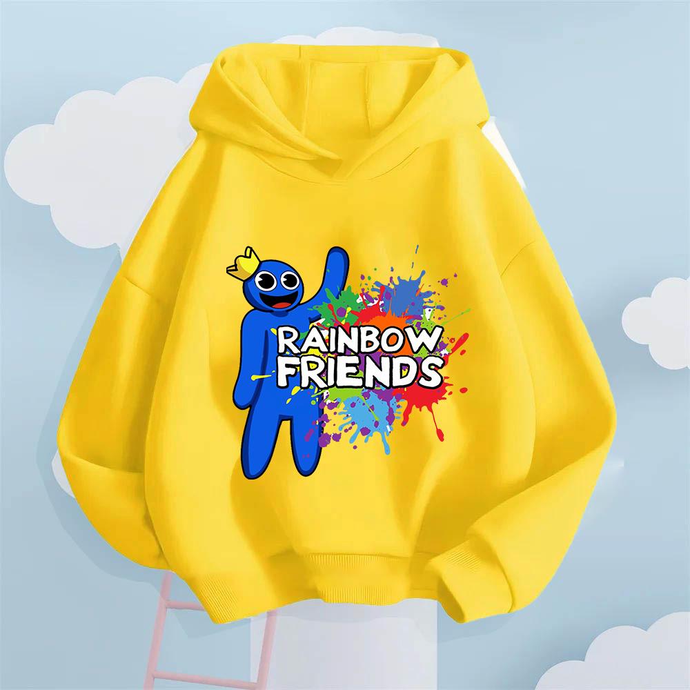 Full of Childlike Fun! Rainbow Friends Blue Cute Character Printed Children's Hoodie, Illuminates Children's Colorful Childhood, Girls' Casual Top
