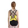 Girls Color Block Metallic Leotard Round Neck Sleeveless Crisscross Back Shiny Rhinestones Bodysuit Gymnastics Dance