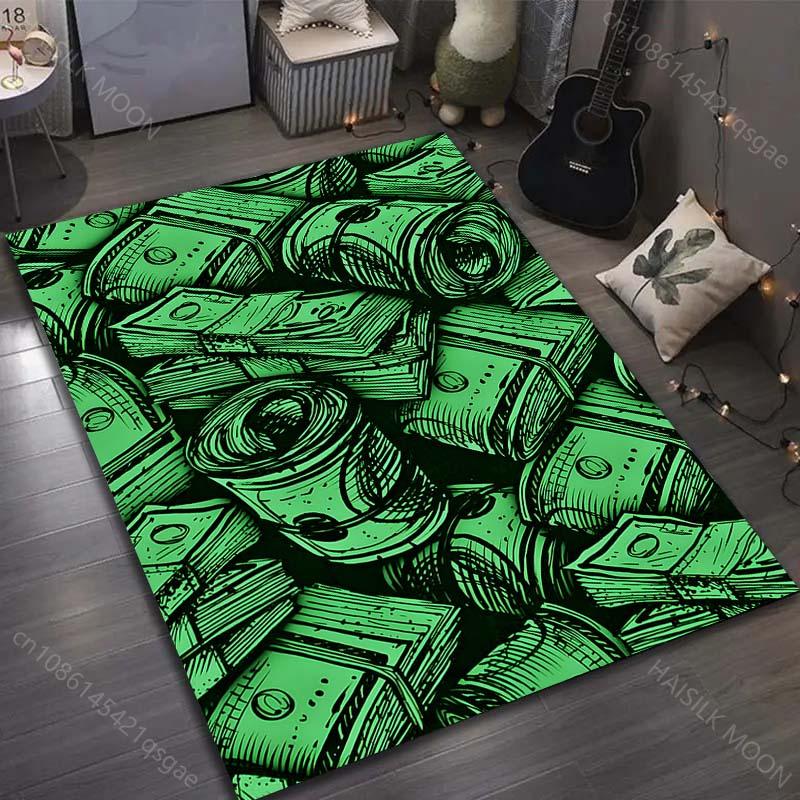 6 Styles Green Dollar Carpet for Living Room Bedroom Creative Doormat Home Decor Non-slip Floor Mat Modern Carpet Large Size