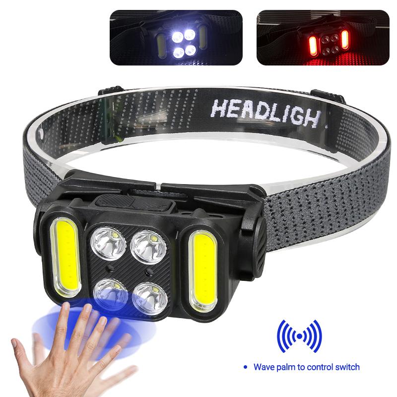 LED Wave Sensor Headlamp Portable Type-C Charging Capacity Display Strong Light Outdoor Night Fishing Night Running Head Lamp