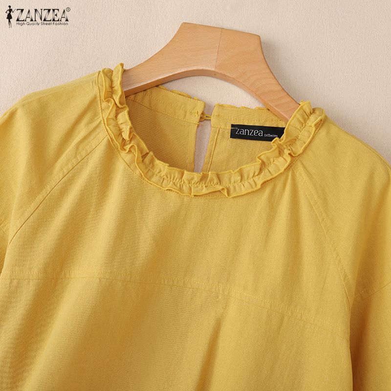 ZANZEA Women Casual Round Neck Solid Color Short Sleeve Blouse