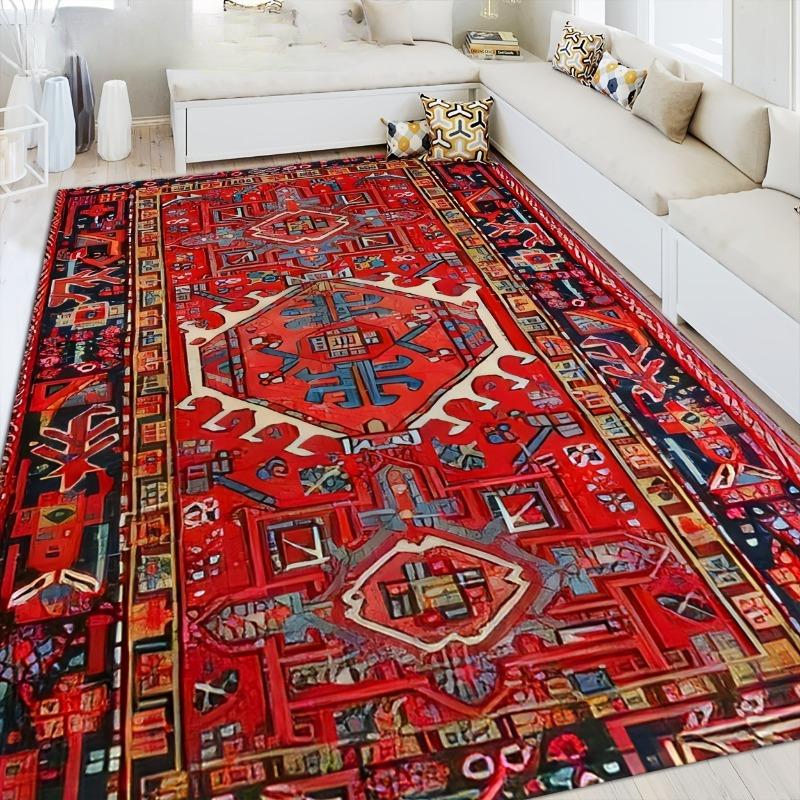 Vintage Red Floral Totem Area Mat, Non-Slip & Machine Washable, Decor Carpet for Living Room, Bedroom, Entryway, Multiple Sizes