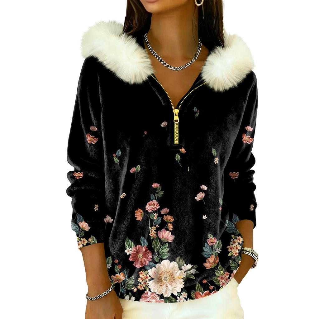 Lässiges und bequemes Damen-Freizeit-Top mit Kapuze, halbem Reißverschluss, langen Ärmeln und klassischem Aufdruck