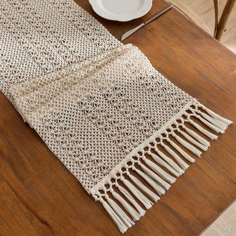 Scandinavian Style Linen Table Runner - Color Block Fringe Decor for Coffee Tables & TV Consoles