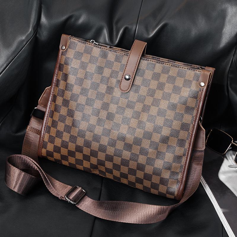 Men'S Shoulder Bag, Classic Plaid Commuter Messenger Bag Trendy Brand Men'S Satchel Ipad Bag Men'S Bag