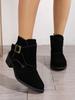 Large size square and locomotive style Chelsea boots autumn and winter new stacked buckle boots women