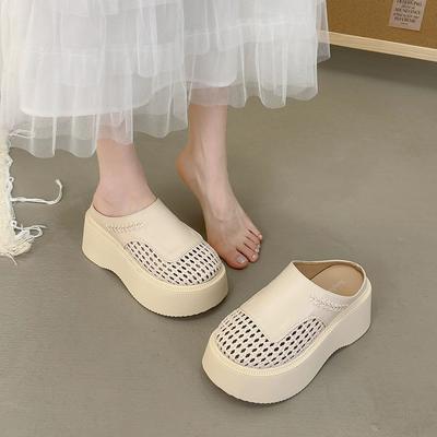 2025 Summer New Outer Wear Temperament Bag Head Slippers Korean Version Fashionable Versatile Thick Bottom Breathable Mesh Half Drag Women