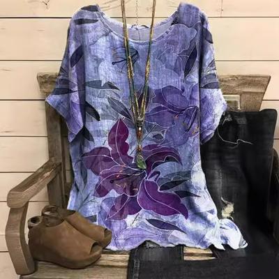 Koszulki damskie Plus Size Violet Kiss Leaf Modne z okrągłym dekoltem z nadrukiem cyfrowym 3D z krótkim rękawem