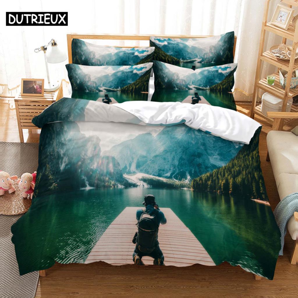 Komplettes Bettbezug-Set mit Kissenbezug - King, Doppel, Queen, Twin, Einzel, Full Größen für Kinder und Erwachsene, 3D Landschaftsdesign