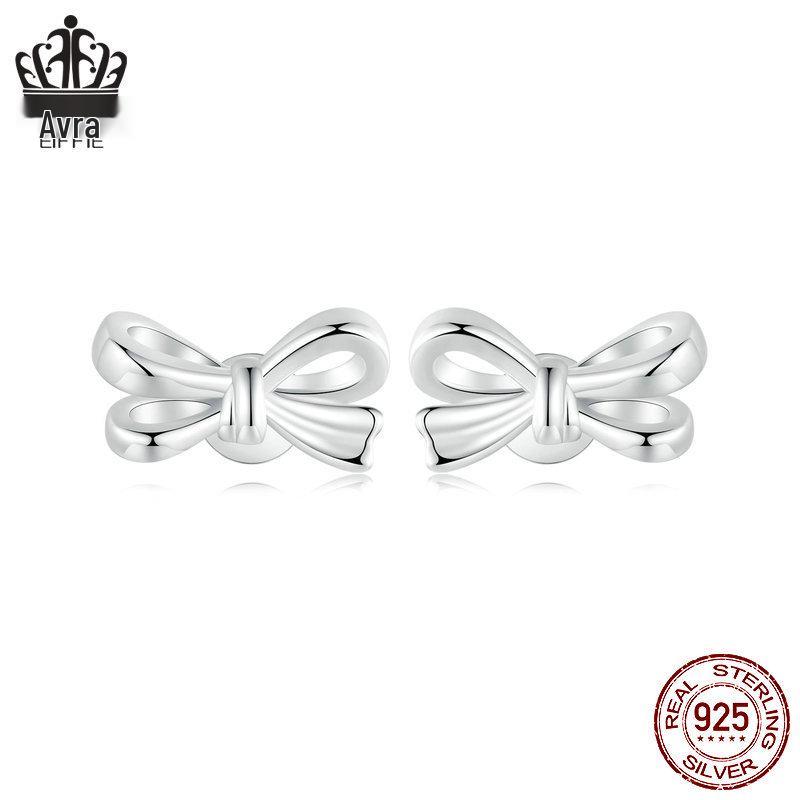 Avle Heart Bow Silver Earrings for Girls - S925 Sterling Silver