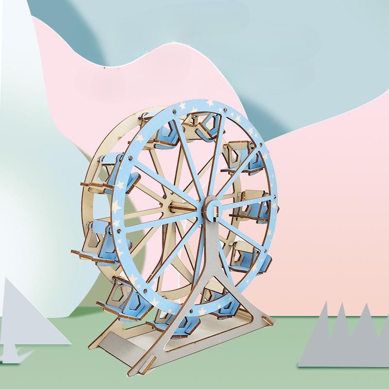 1Pc Children Girl DIY Handmade 3D Three-dimensional Puzzle Wooden Ferris Wheel Model Assembled Educational Toy Wooden