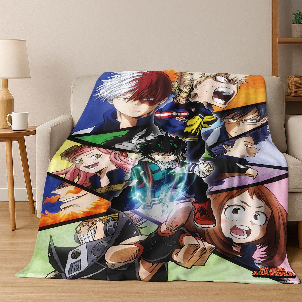 Anime My Hero Academia Deku Katsuki Cartoon Flannel Blanket,Cozy Soft Throw Blanket for Home Bedroom Bed Sofa Picnic Cover Kids