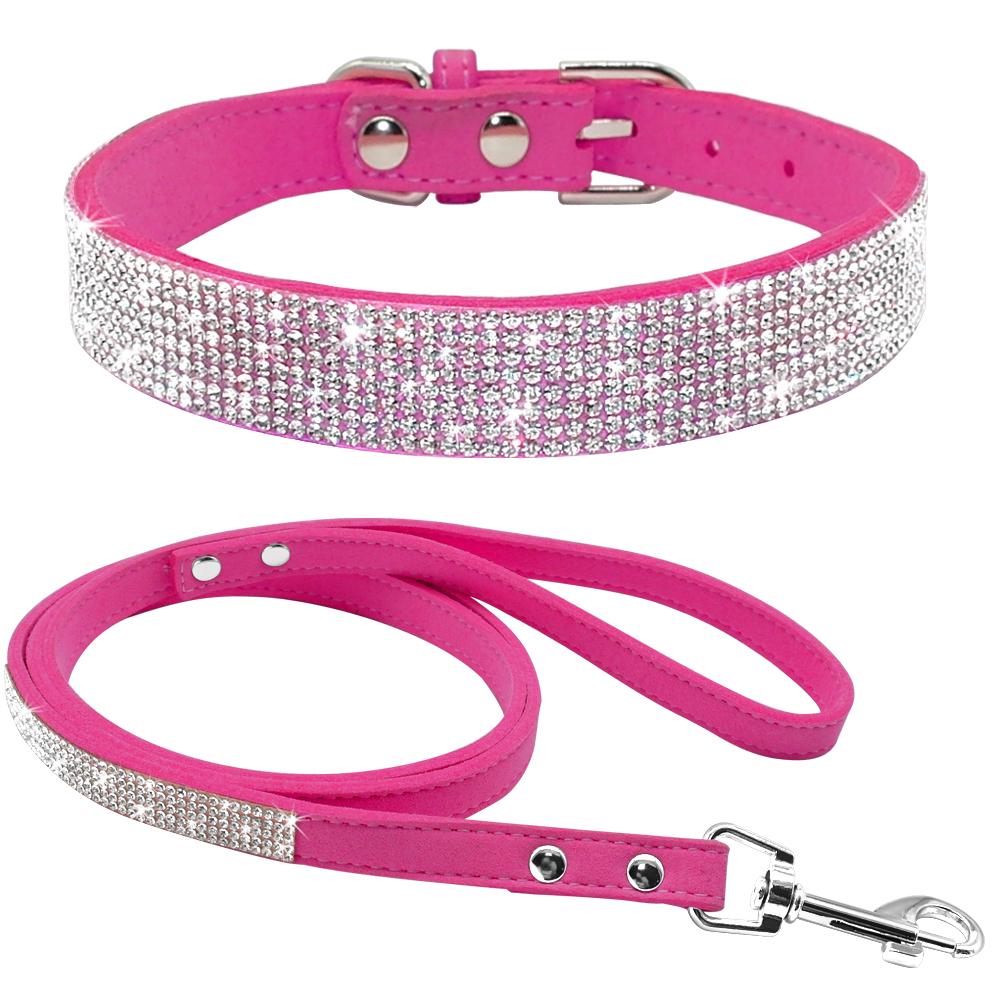 

Rhinestone Dog Collar Bling Crystal Cat Dog Collars and Leash Set Pet Walking Leash Leads Adjustable For Small Medium Dogs XS