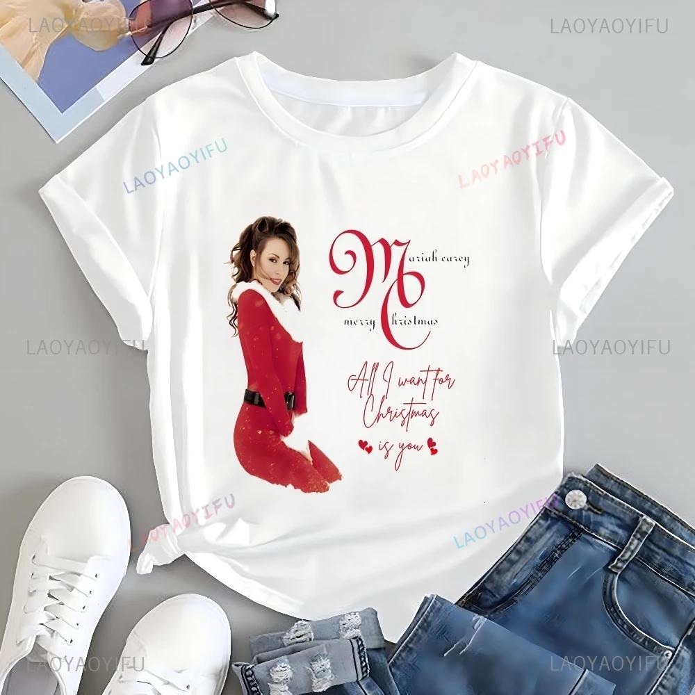 Merry Christmas Mariah Carey Christmas Print T-shirt Top Neutral Trend Harajuku Short Sleeve Unisex Shirt Graphic Large T-shirt S