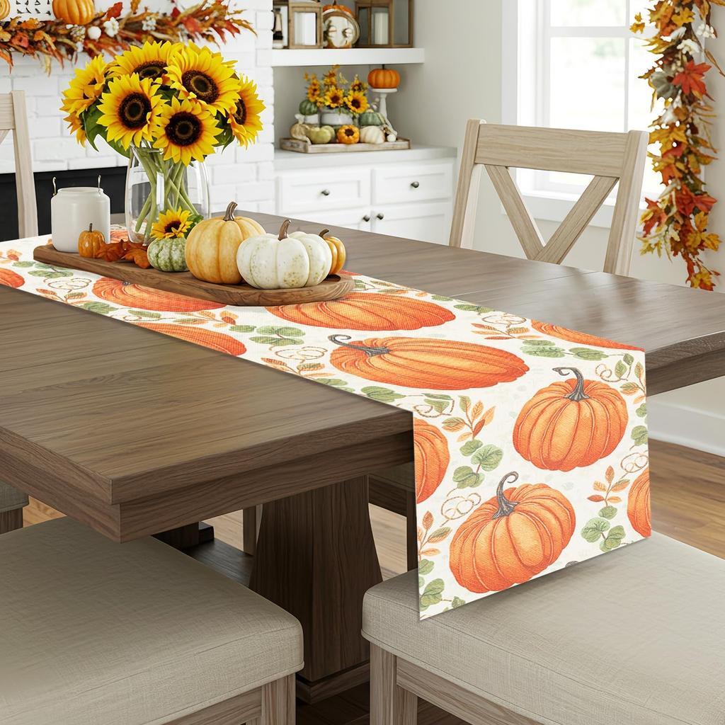 Fall Thanksgiving Table Runner, Pumpkin Autumn Harvest Seasonal Table Runner, Autumn Kitchen Dining Table Decoration for Home Party
