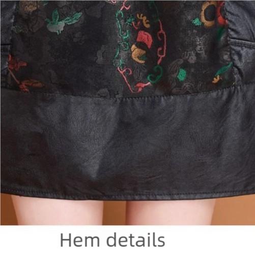 Autumn Winter Women's Sweater Dress Knitted Patchwork PU Leather A-Line Dress Plus Size Knitted Dress