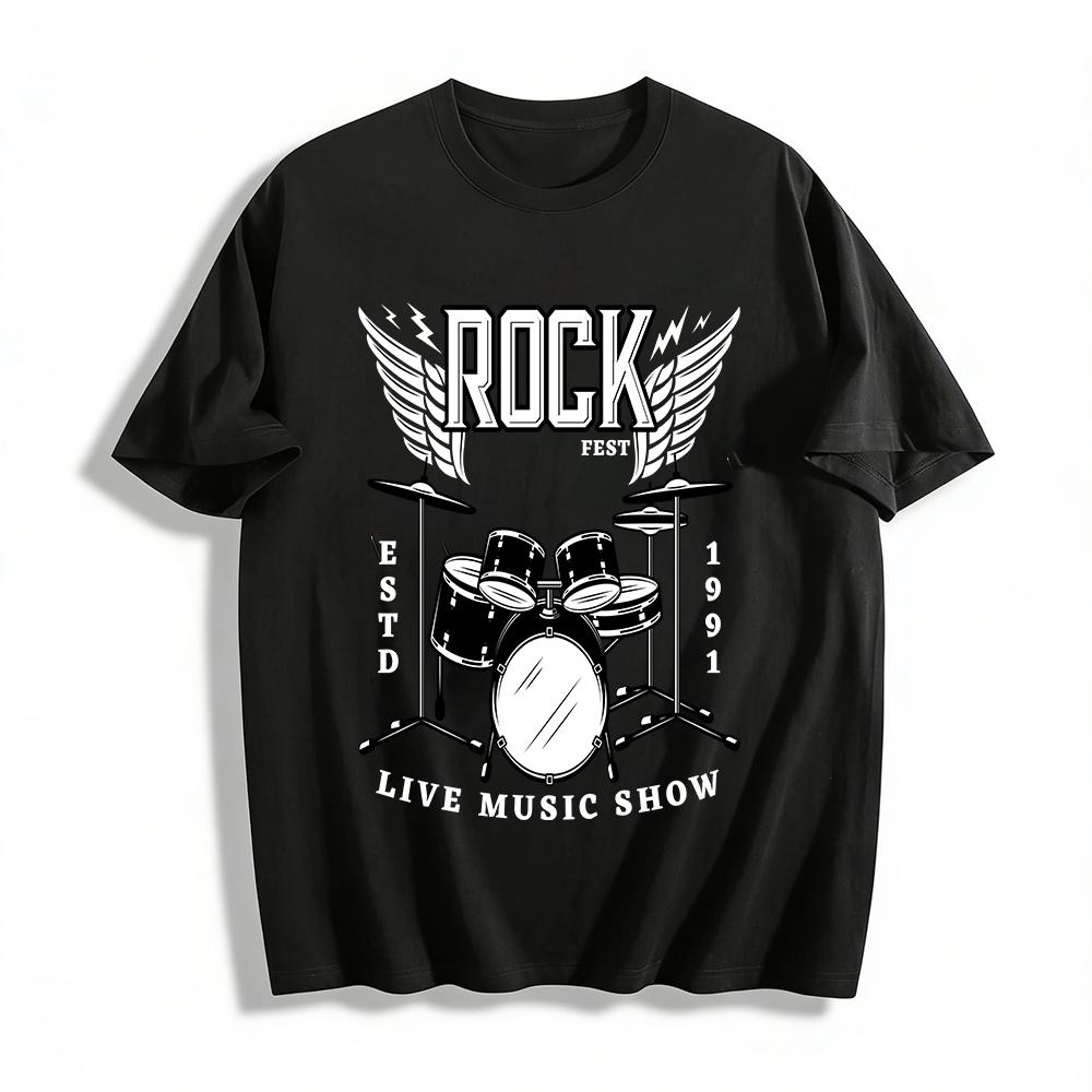 Rock Style Drum Kit Graphic Casual Short Sleeve T-Shirt Pure cotton T-shirt XXS