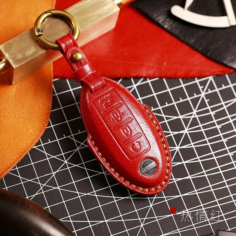Leather Car Key Case Cover Fob Protector for Infiniti EX35 FX35 FX50 M56 G35 G37 JX35 QX50 QX60 QX80 Nissan Keychains Holder