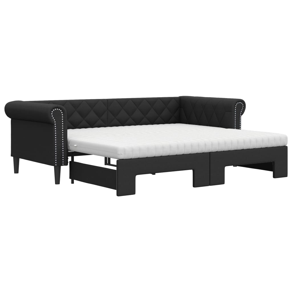 Extendable Daybed with Mattresses Black 90x200 cm Faux Leather