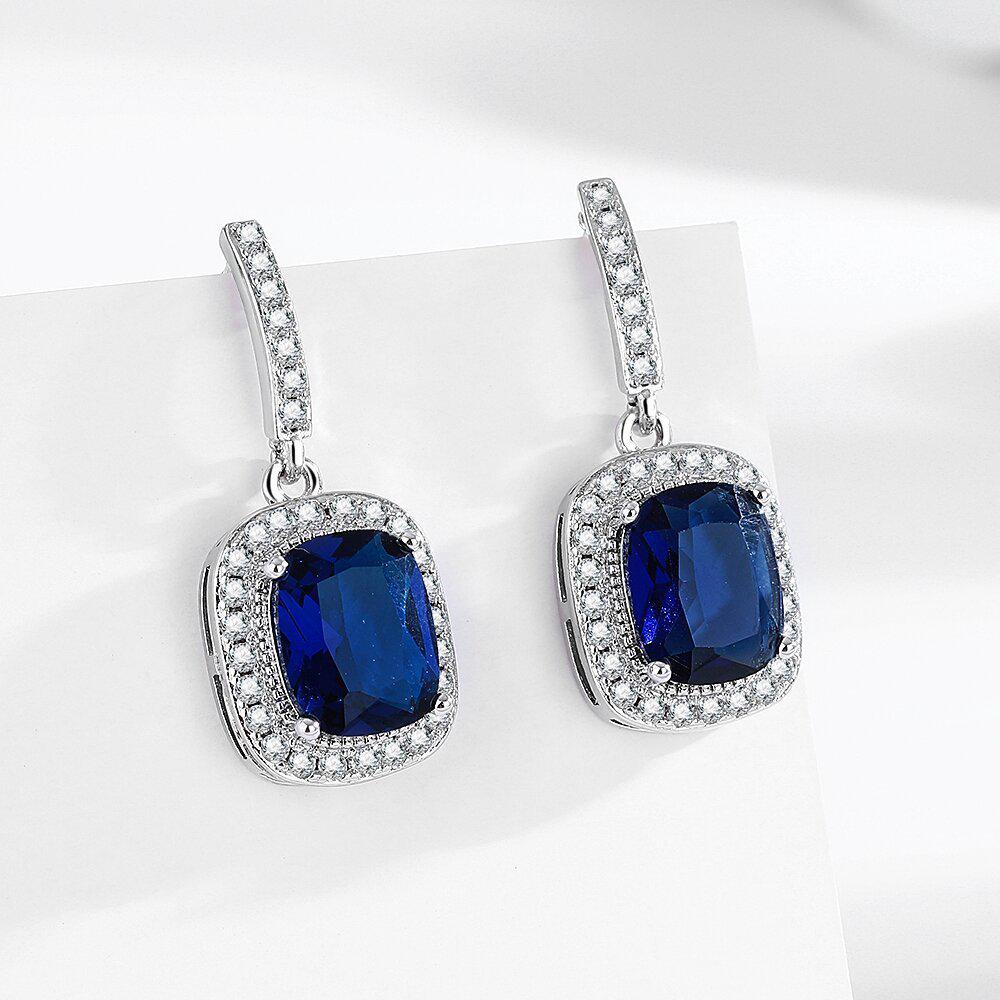 European Square Tassel Zircon Stud Earrings, Gold Plated, Valentine s Day Gift
