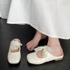 Lace Bow Outer Wear Half Slippers Women's Spring and Summer New Silver Thick Heel Soft Leather Shoes Bag Head Slippers