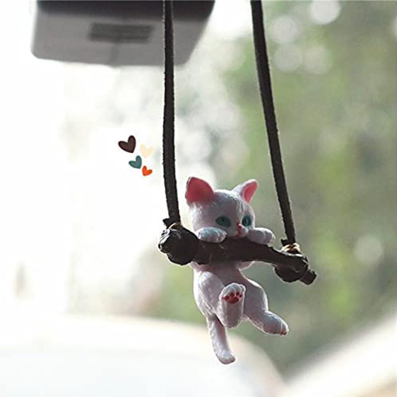 Creative Car Rearview Mirror Pendant Cute Cat Branch Swing Hanging Pendant Car Interior Decoration Car Interior Accessories