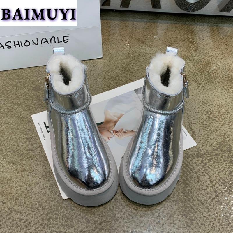 Flats Platform Ankle Snow Boots Women Fur Cotton Shoes Winter Plush Warm 2024 Trend Designer Waterproof Woman Casual Botas Mujer