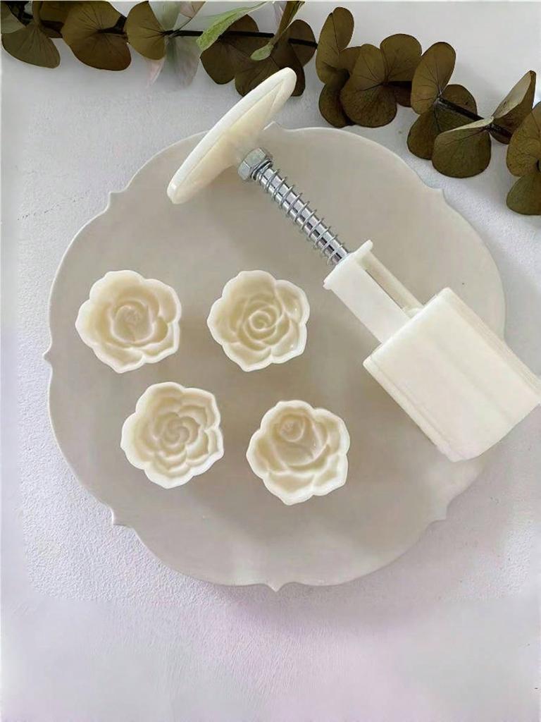 Rose Shaped Mooncake Mold Setwith Press Tool- Romantic Baking Kit FolValentine's Dates DIY Home Dessert Asian Festiva Cooking