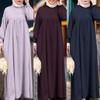 Middle Eastern Plus Size Solid Color Long Sleeve Loose Casual Dress