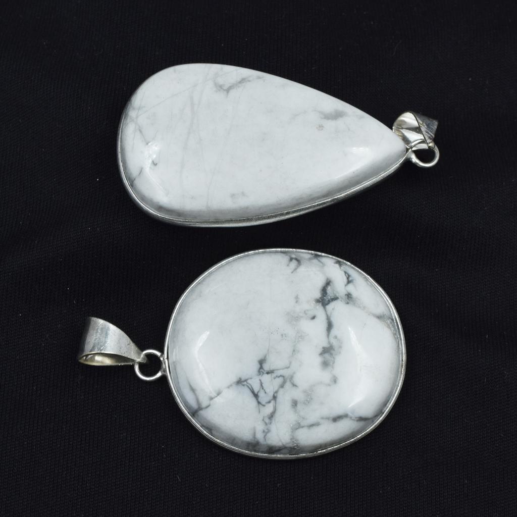 Howlite Pair Gemstone 153.65 Ct Oval-Pear Cut Pendant Healing Stone 925 Silver AR-1761-S