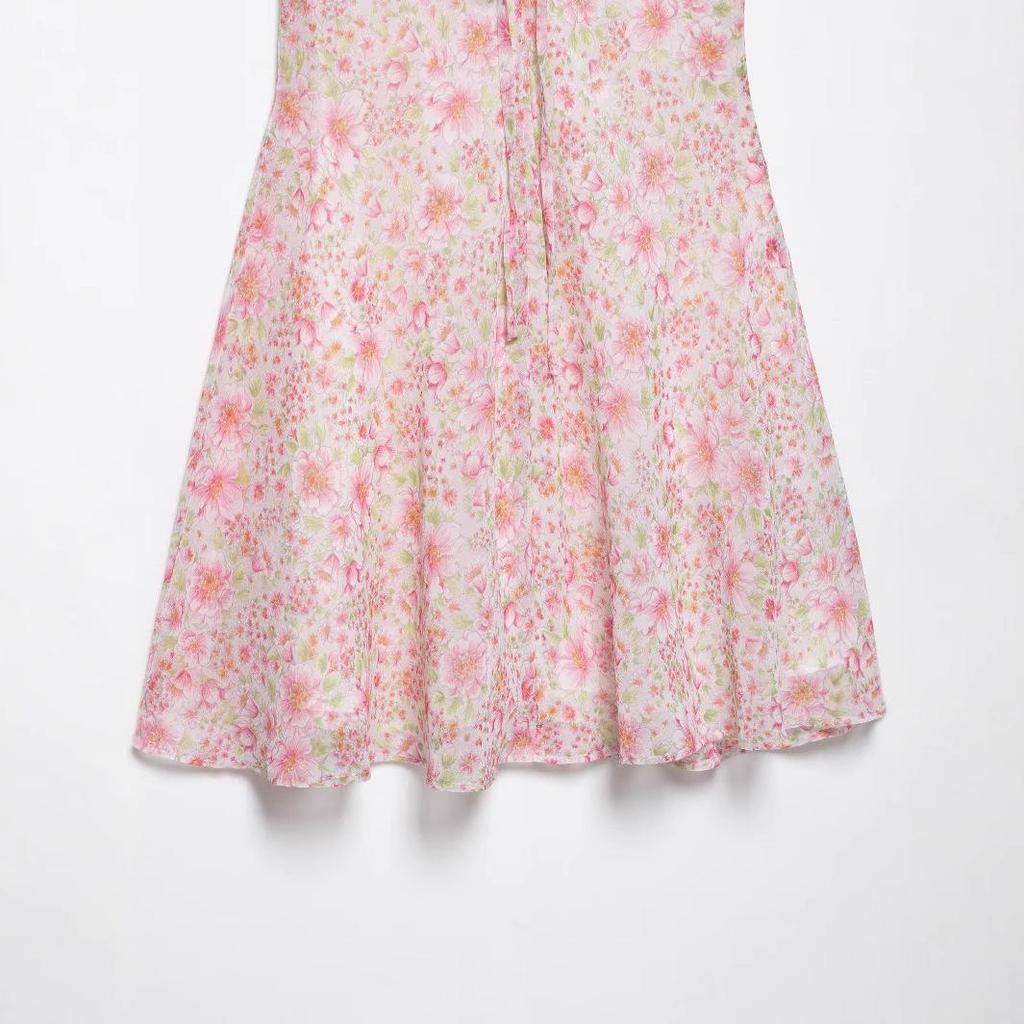 2025 Spring Women's Fashion: European & American Style Printed Short Dress with Round Turn-Down Collar
