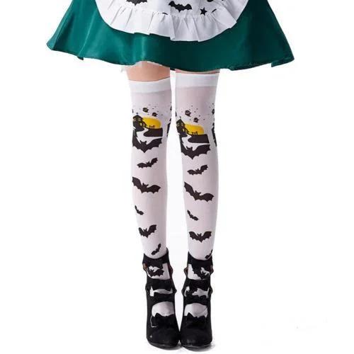 1Pair Women Thigh High Stockings Witch Pattern Over-knee Length Stretchy Long Socks Halloween Costumes Cosplay Accessories Socks