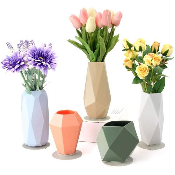 Geometric Silicone Flower Vase Set for Children Flower Arrangement, Modern Decorative Flower Vase for Home Decor, Living Room, Table, Office,