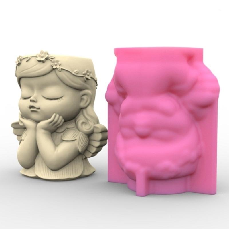 Cute Girl Pen Holder Silicone Mold Table Ornament Succulent Planter Flowerpot Molds Epoxy Resin Mold  Plaster Making