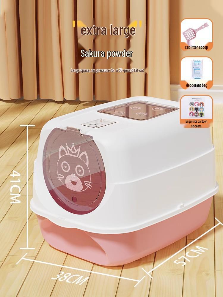 Extra Large Splash-Proof Enclosed Cat Litter Box with Sand and Feces Tray & Free Shipping